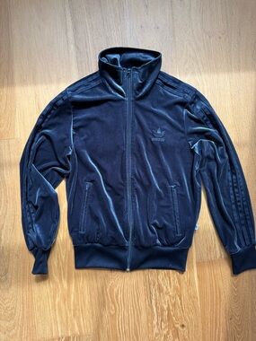 Rare Adidas blue Velvet Track Jacket with Trefoil Logo